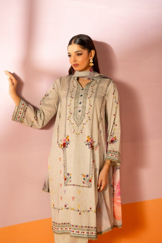 Salina 3pc Unstitched Mid Summer Cotton | Beige