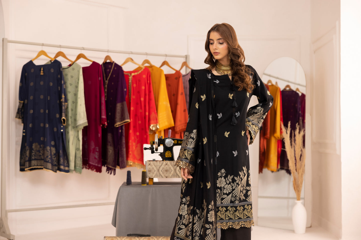 Black | Regalia 3pc Unstitched Jacquard Viscose