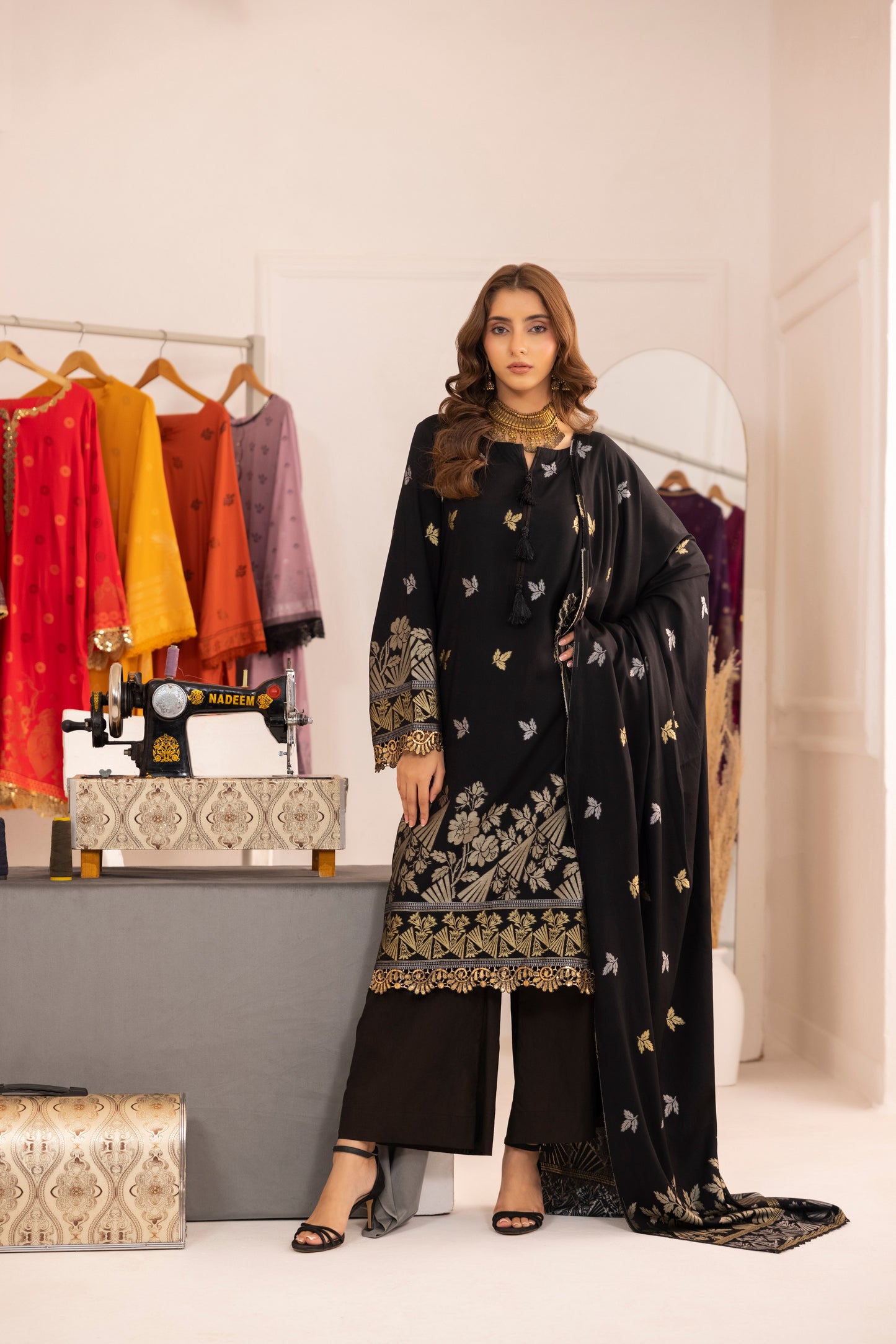 Black | Regalia 3pc Unstitched Jacquard Viscose