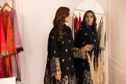 Black | Regalia 3pc Unstitched Jacquard Viscose