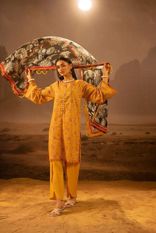 Salina 3pc Unstitched Mid Summer Cotton | Mustard