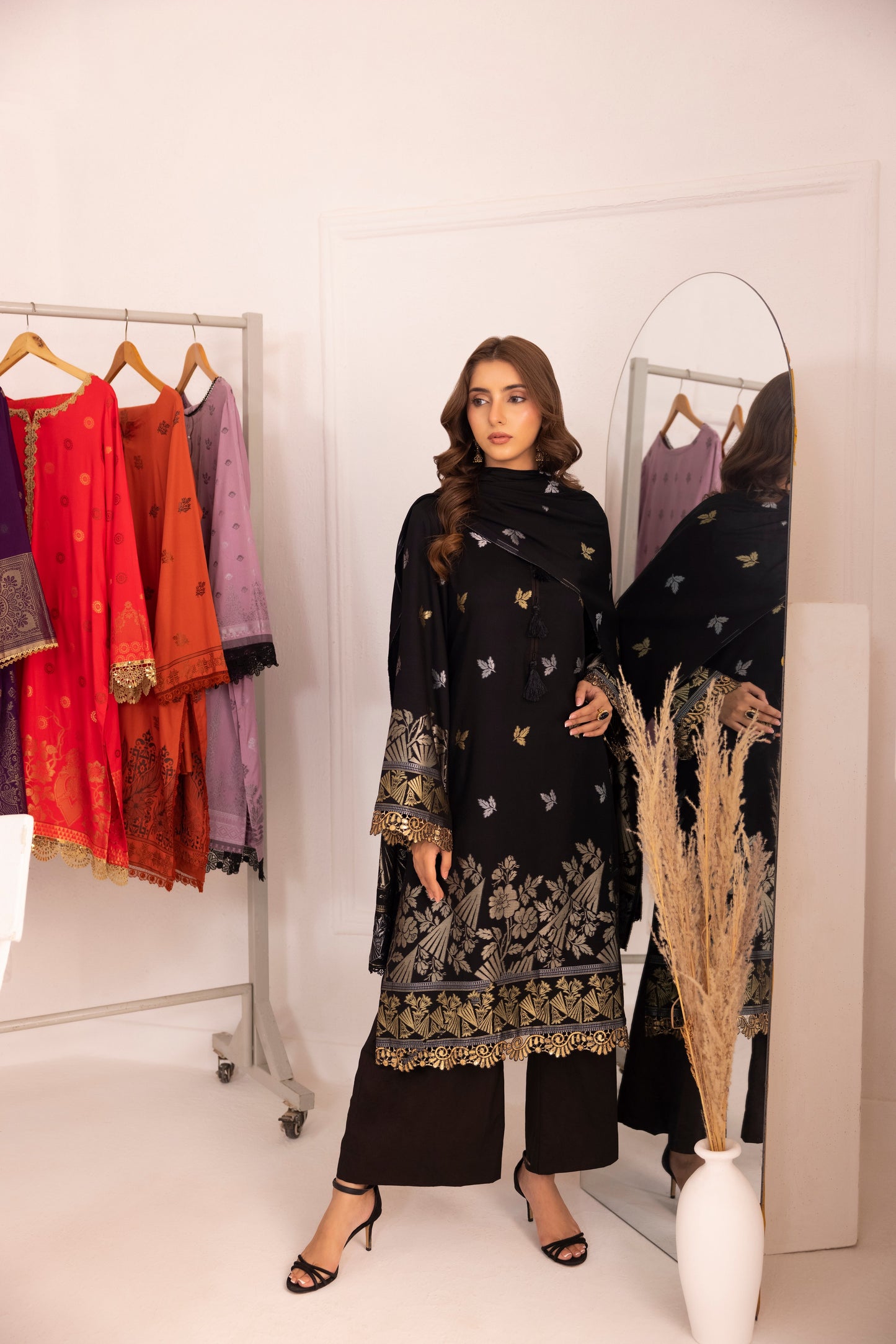 Black | Regalia 3pc Unstitched Jacquard Viscose