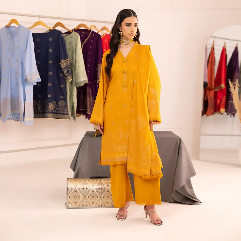 Yellow | Regalia 3pc Unstitched Jacquard Viscose
