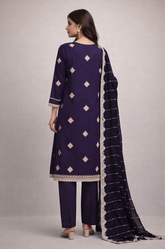 Purple | Luxury Chiffon Embroidered