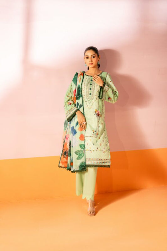 Salina 3pc Unstitched Mid Summer Cotton | Pista Green