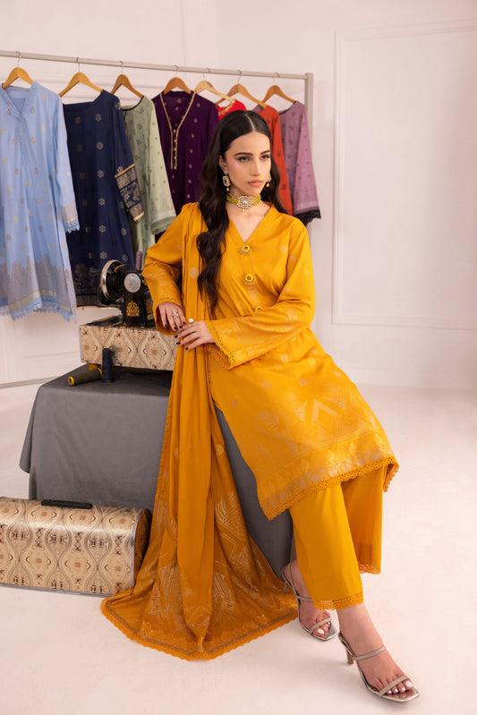 Yellow | Regalia 3pc Unstitched Jacquard Viscose