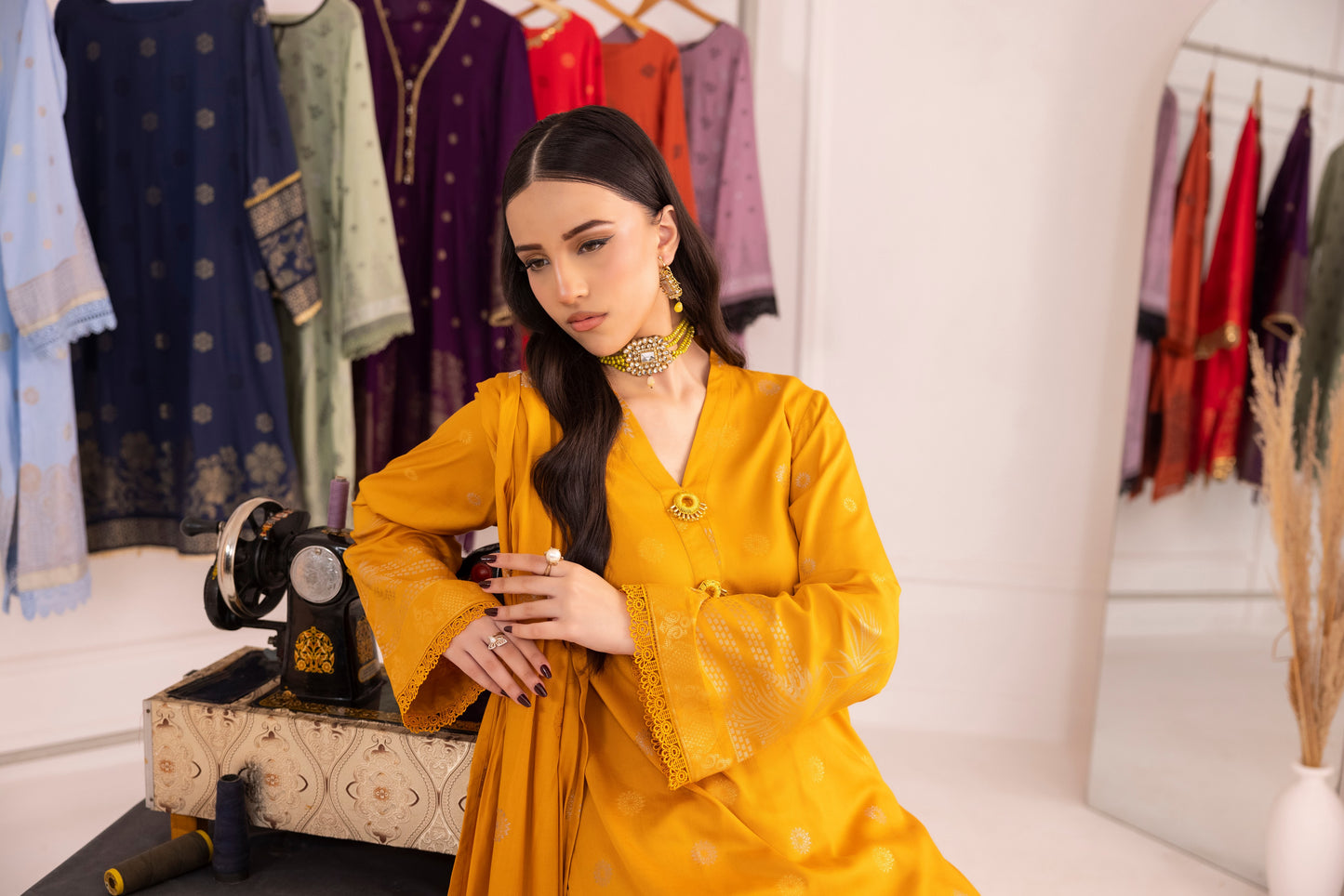 Yellow | Regalia 3pc Unstitched Jacquard Viscose