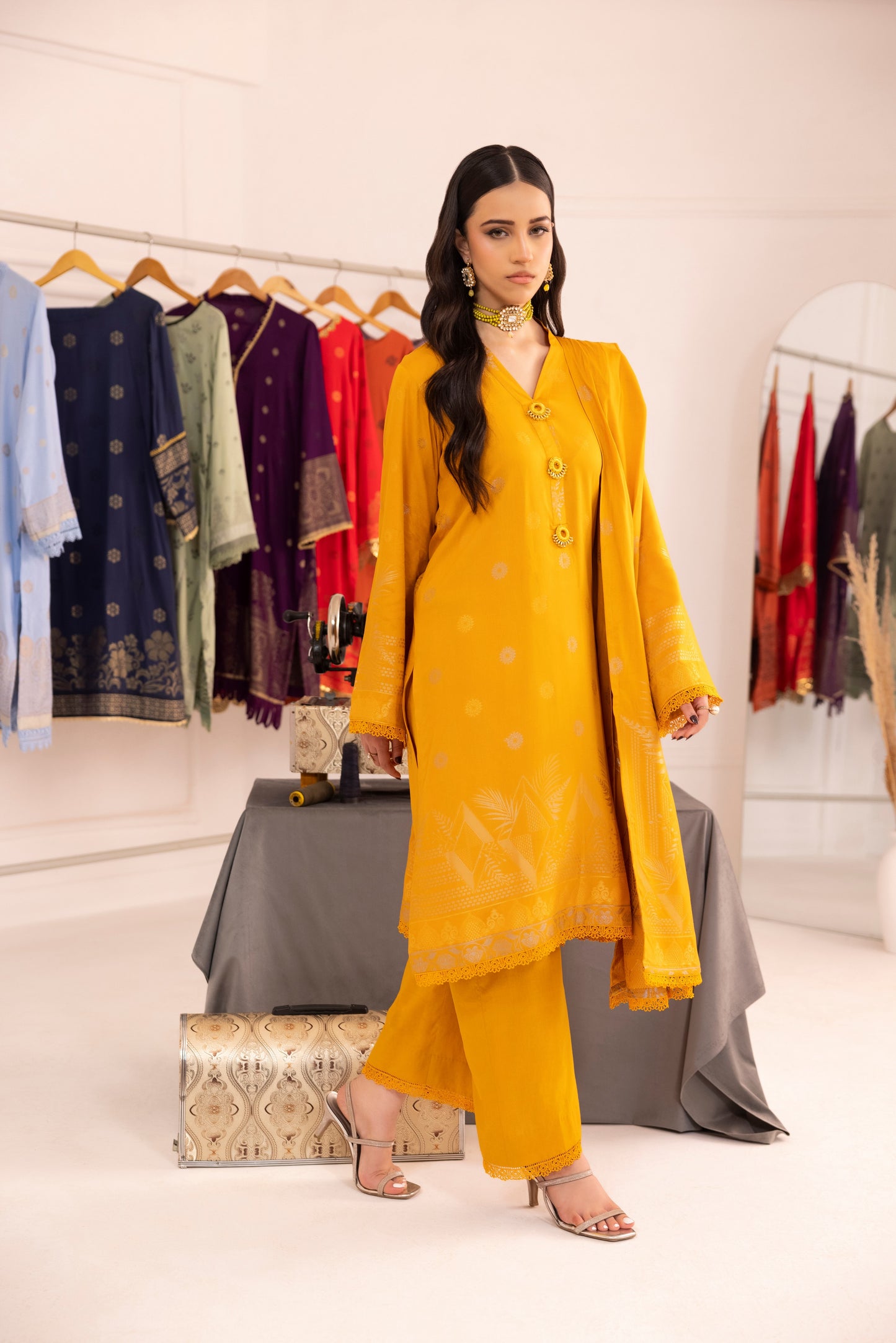 Yellow | Regalia 3pc Unstitched Jacquard Viscose
