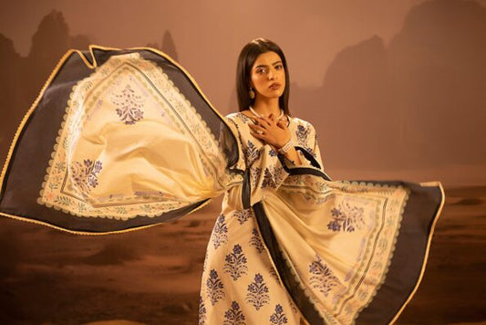 Salina 3pc Unstitched Mid Summer Cotton | Ash White