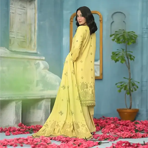 Lemon Yellow | Regalia 3pc Unstitched Jacquard Viscose