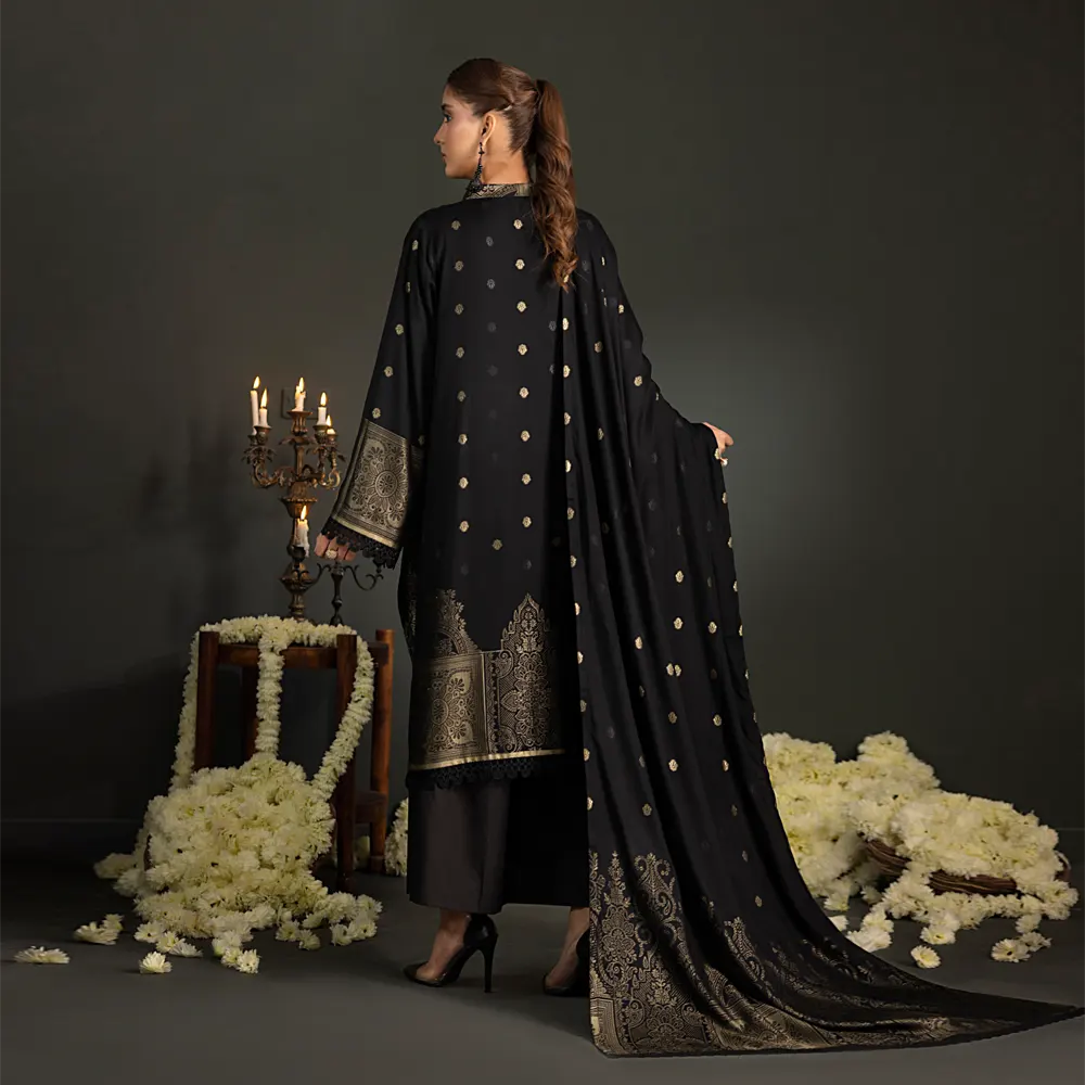Black | Regalia 3pc Unstitched Jacquard Viscose