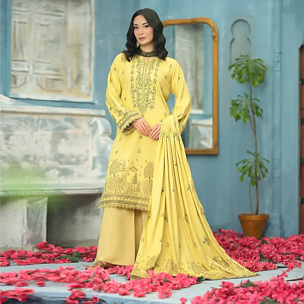 Lemon Yellow | Regalia 3pc Unstitched Jacquard Viscose