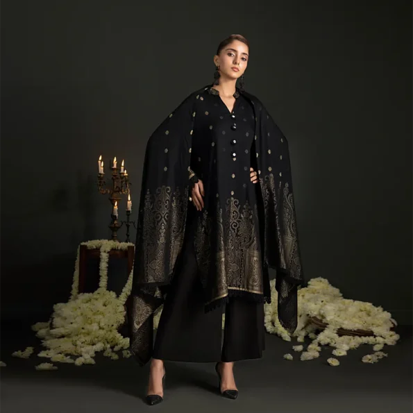 Black | Regalia 3pc Unstitched Jacquard Viscose