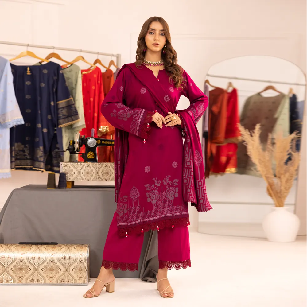 Shocking Pink | Regalia 3pc Unstitched Jacquard Viscose