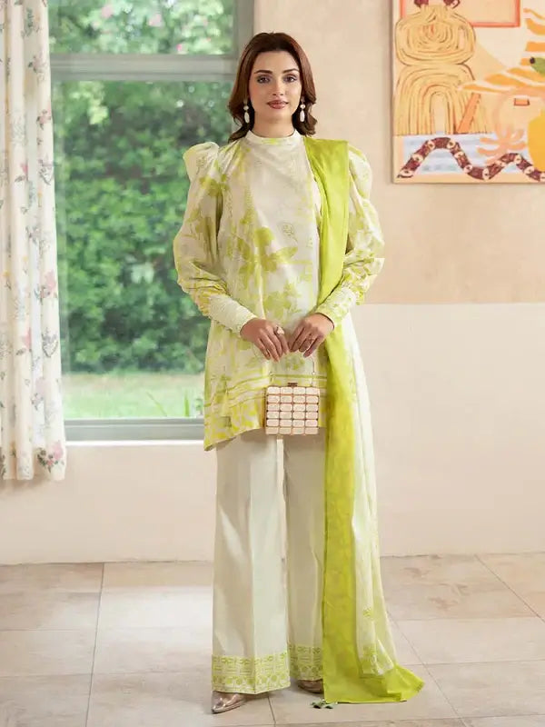 Pearl And Petals by Binaas 3pc Unstitched Bana Dora Lawn Collection – Pistachio