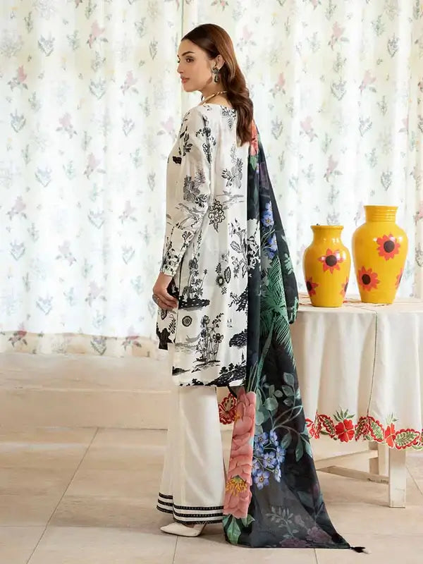 Pearl And Petals by Binaas 3pc Unstitched Bana Dora Lawn Collection – Black/White