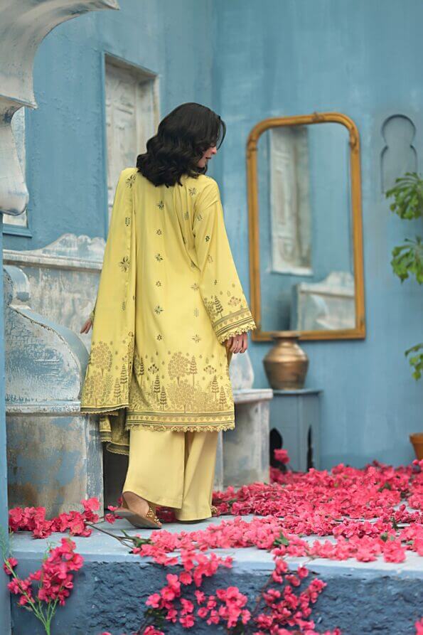 Lemon Yellow | Regalia 3pc Unstitched Jacquard Viscose