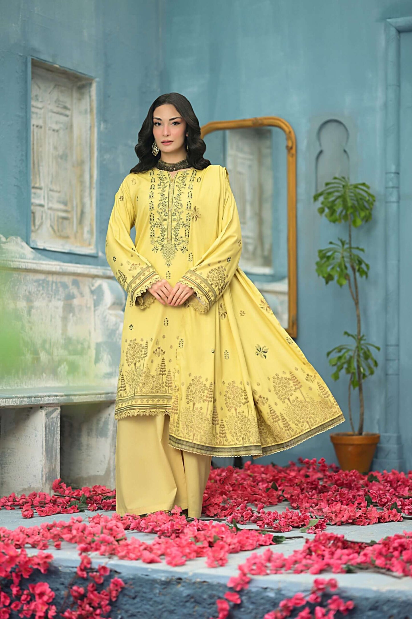 Lemon Yellow | Regalia 3pc Unstitched Jacquard Viscose