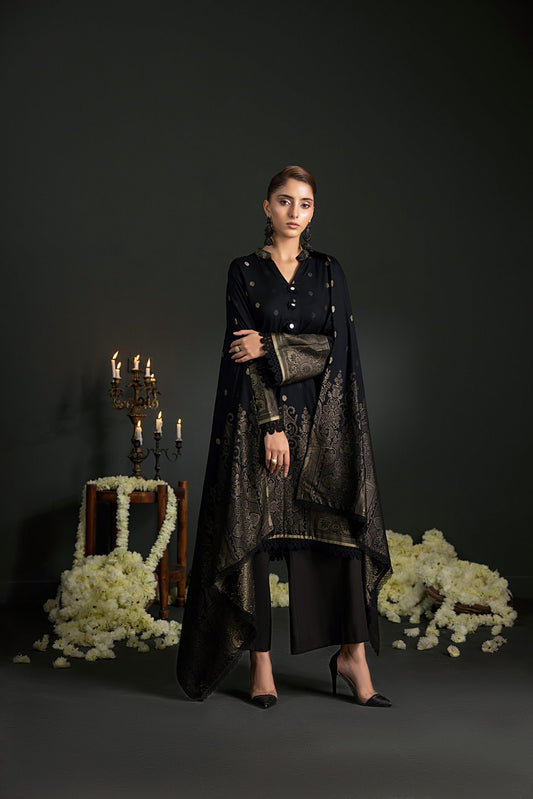 Black | Regalia 3pc Unstitched Jacquard Viscose