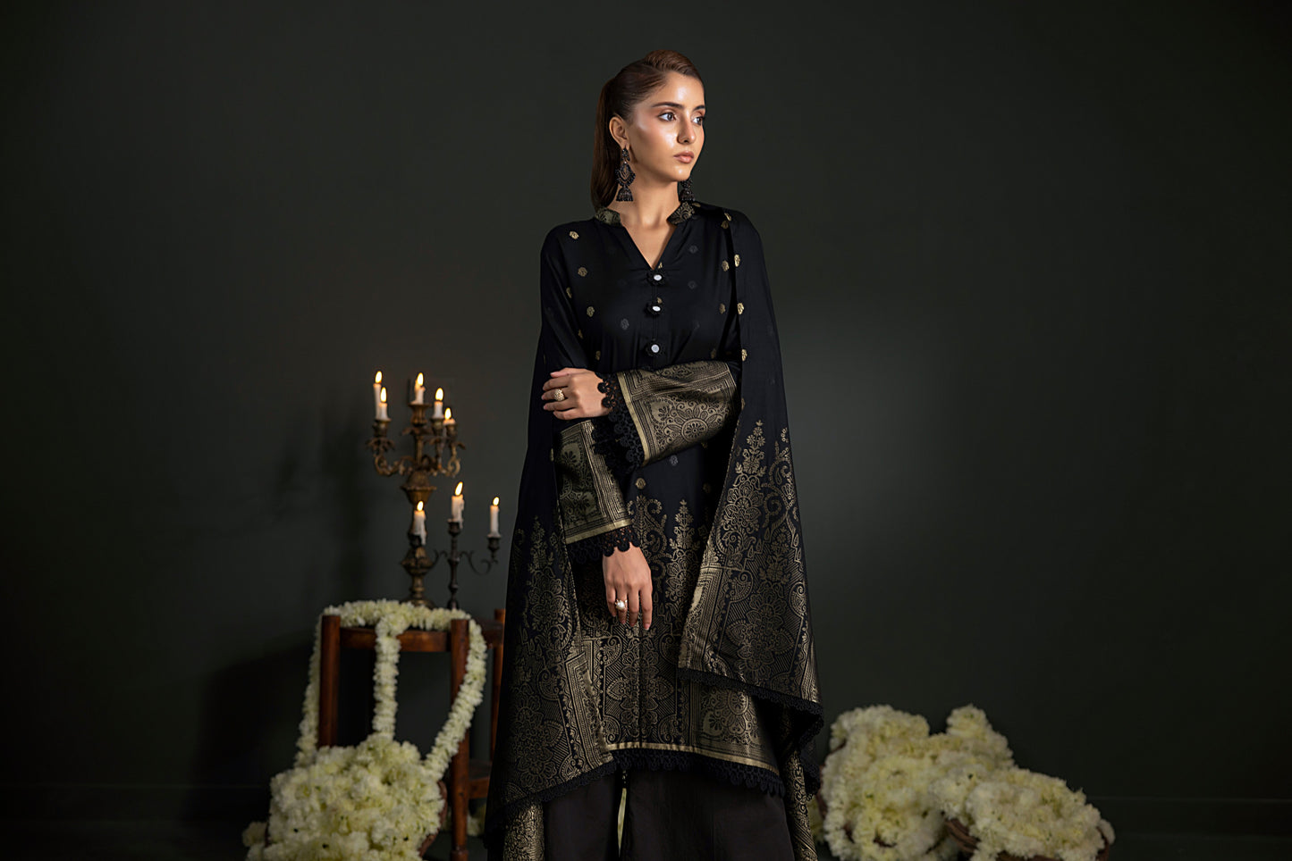 Black | Regalia 3pc Unstitched Jacquard Viscose