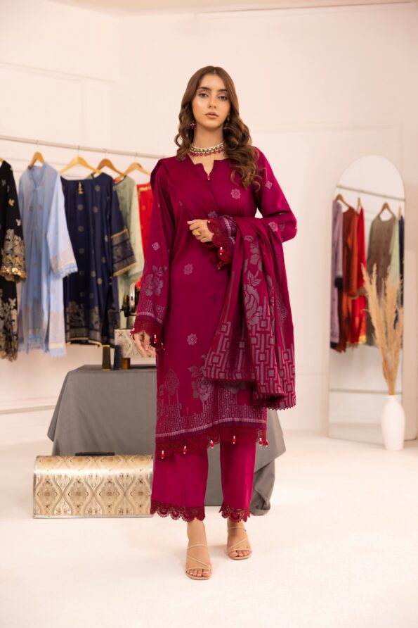 Shocking Pink | Regalia 3pc Unstitched Jacquard Viscose