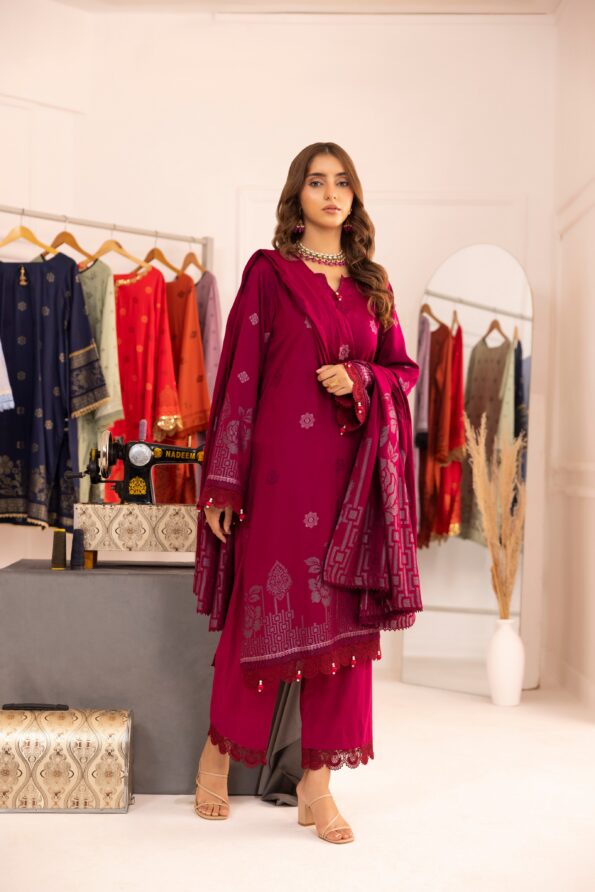 Shocking Pink | Regalia 3pc Unstitched Jacquard Viscose