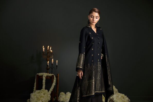 Black | Regalia 3pc Unstitched Jacquard Viscose