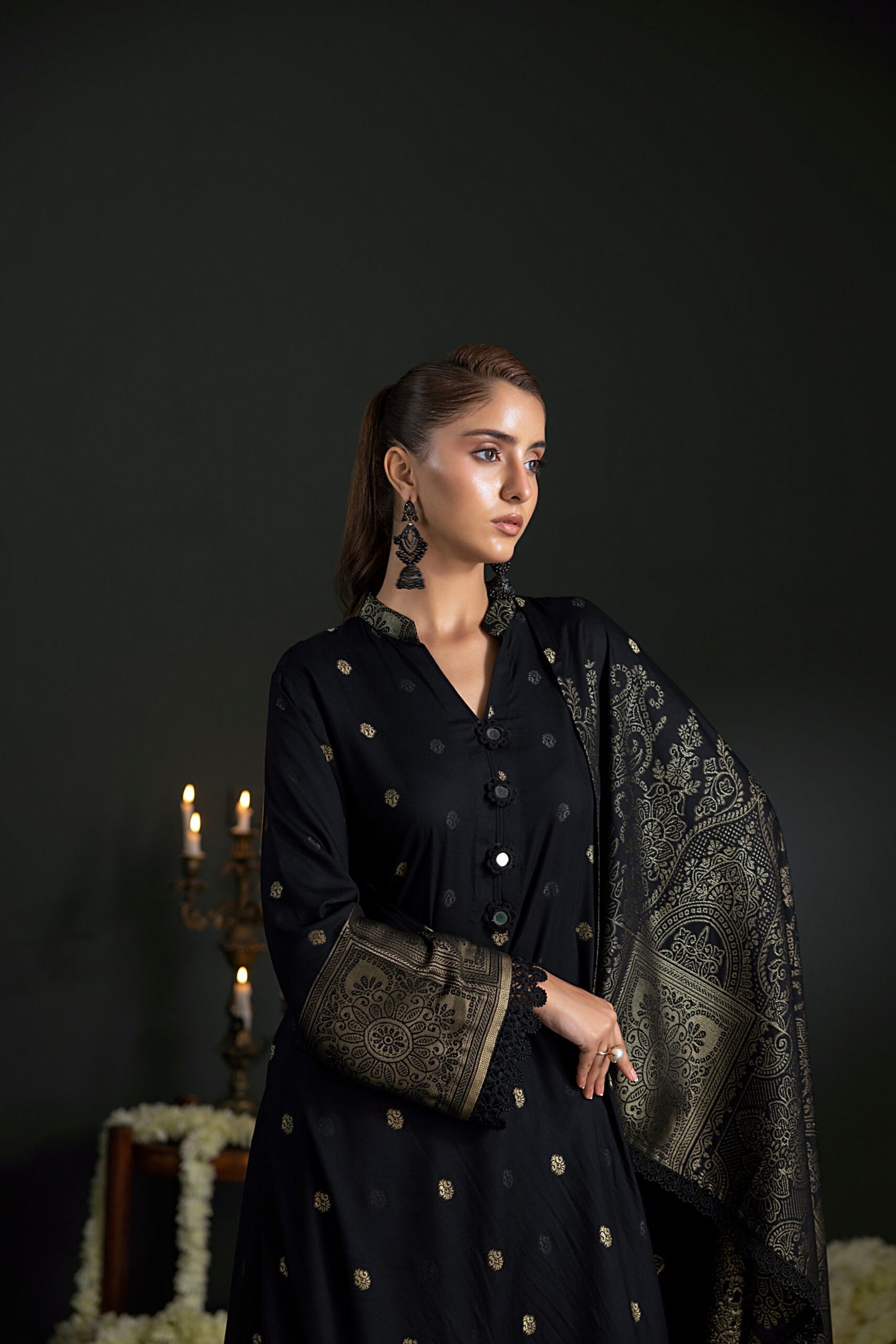 Black | Regalia 3pc Unstitched Jacquard Viscose