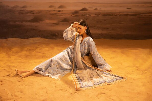 Salina 3pc Unstitched Mid Summer Cotton | Light Sky Blue