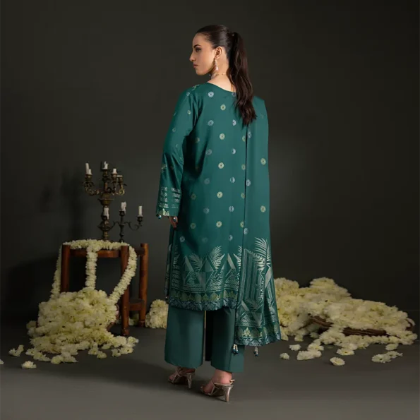 Bottle Green | Regalia 3pc Unstitched Jacquard Viscose
