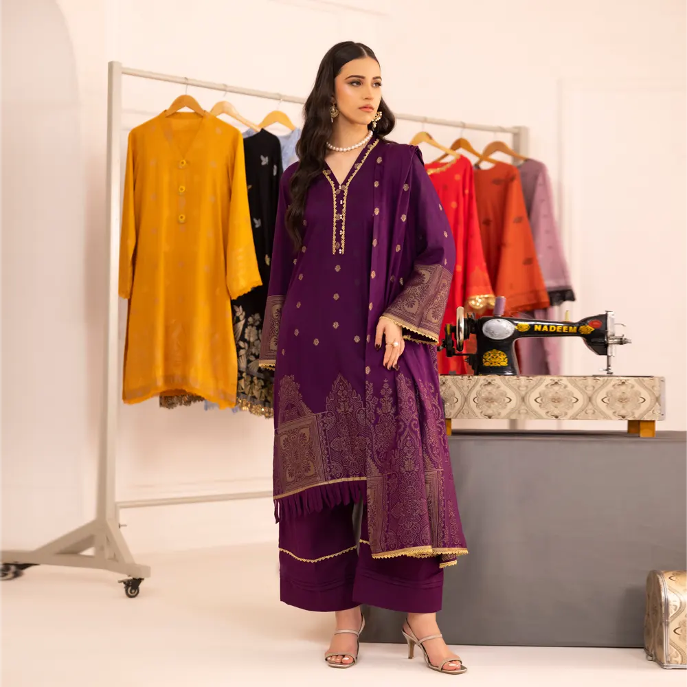Dark Purple | Regalia 3pc Unstitched Jacquard Viscose