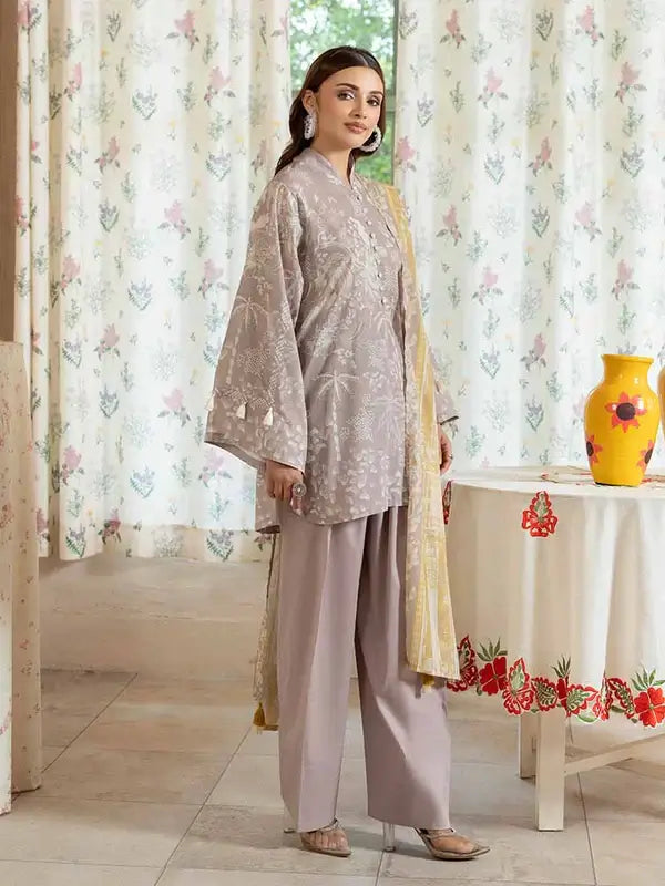 Pearl And Petals by Binaas 3pc Unstitched Bana Dora Lawn Collection – Elegant Taupe