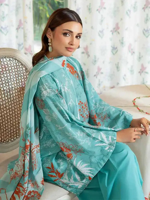 Pearl And Petals by Binaas 3pc Unstitched Bana Dora Lawn Collection – Sky Blue