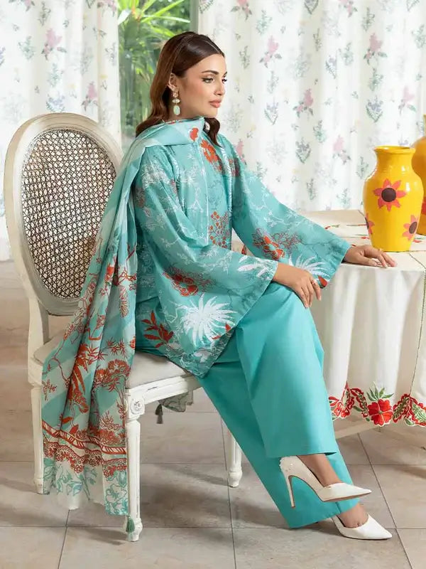 Pearl And Petals by Binaas 3pc Unstitched Bana Dora Lawn Collection – Sky Blue