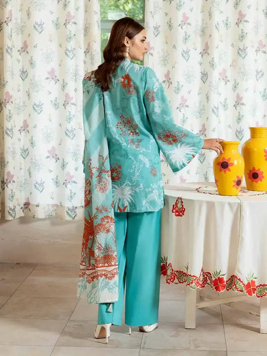 Pearl And Petals by Binaas 3pc Unstitched Bana Dora Lawn Collection – Sky Blue