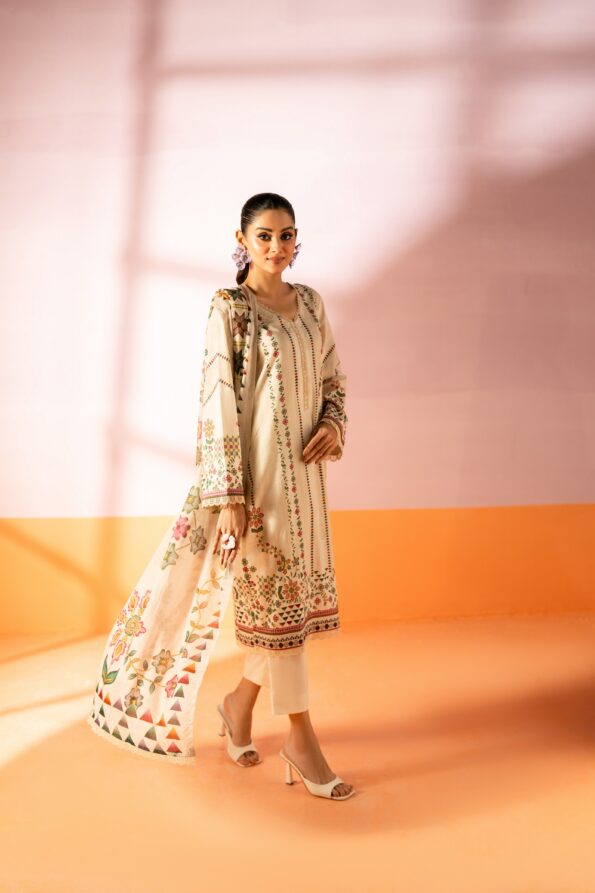 Salina 3pc Unstitched Mid Summer Cotton | Beige