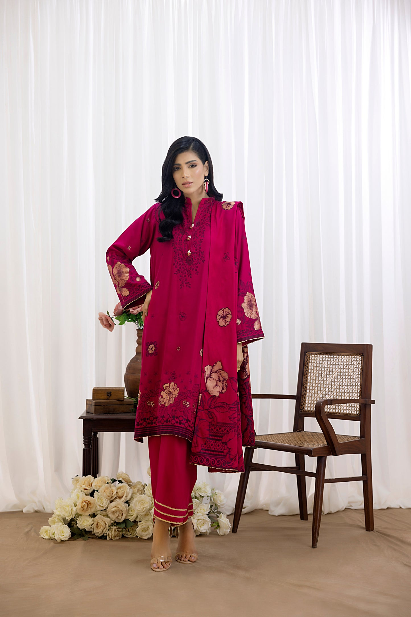 Shocking Pink | Regalia 3pc Unstitched Jacquard Viscose