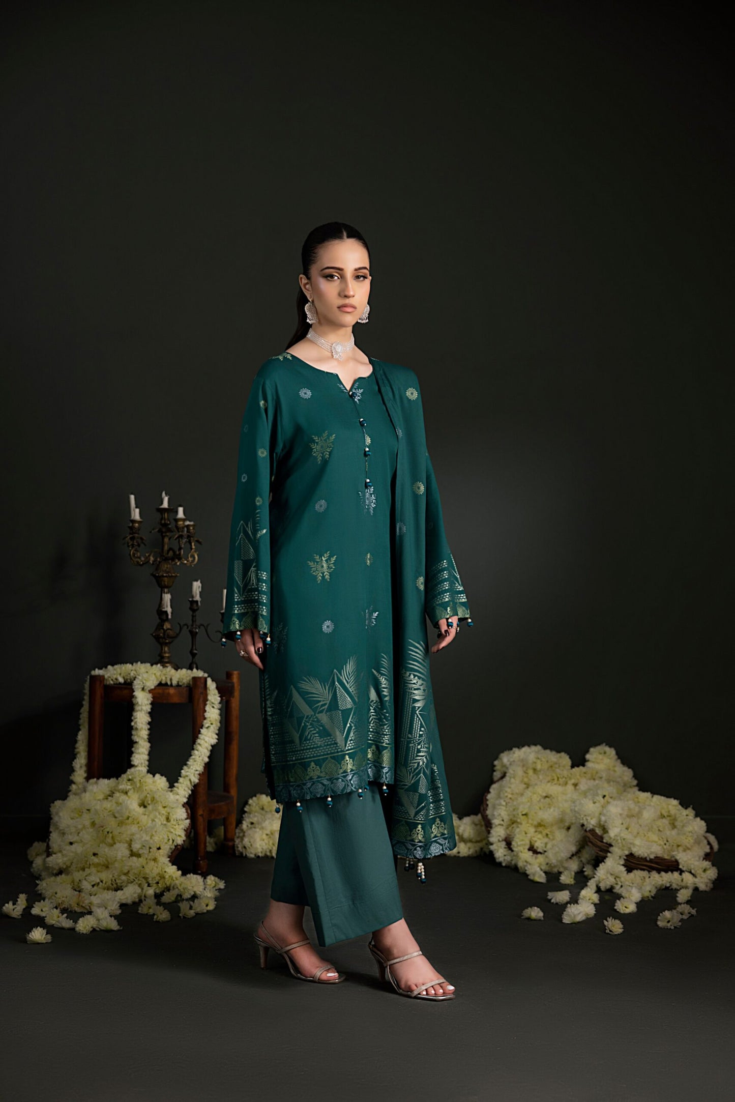 Bottle Green | Regalia 3pc Unstitched Jacquard Viscose