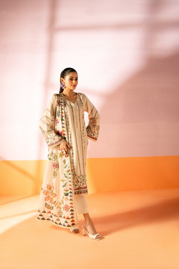 Salina 3pc Unstitched Mid Summer Cotton | Beige