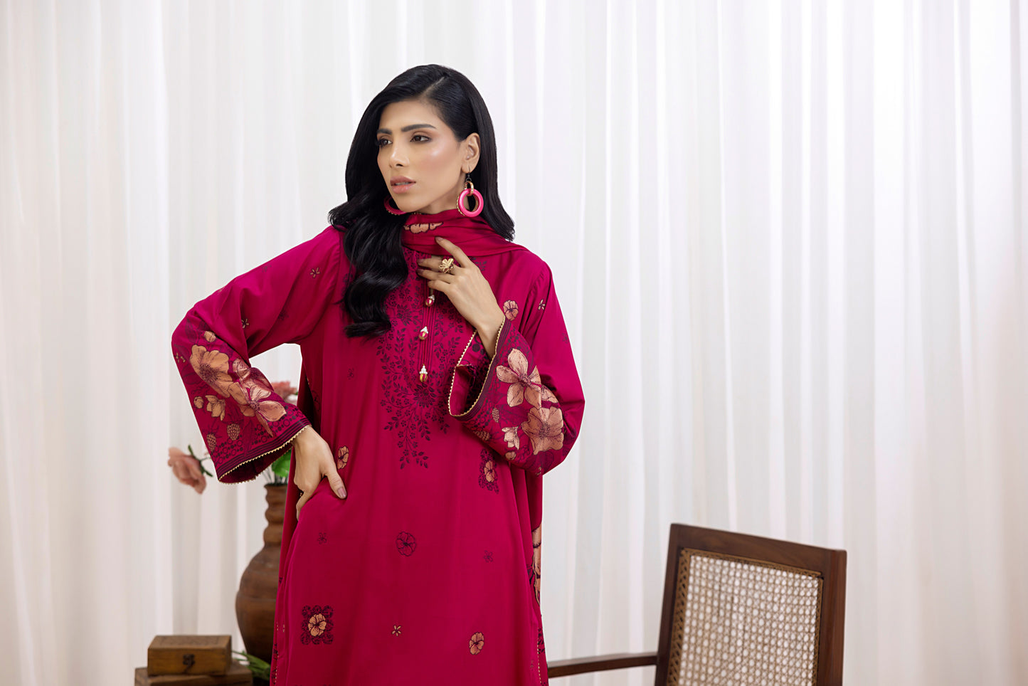 Shocking Pink | Regalia 3pc Unstitched Jacquard Viscose