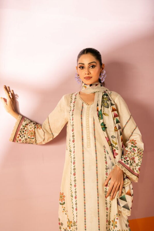 Salina 3pc Unstitched Mid Summer Cotton | Beige