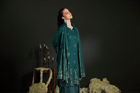 Bottle Green | Regalia 3pc Unstitched Jacquard Viscose