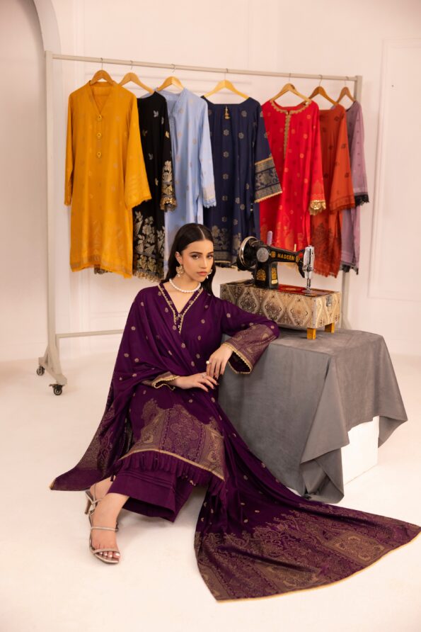 Dark Purple | Regalia 3pc Unstitched Jacquard Viscose