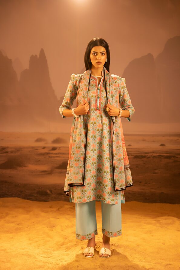 Salina 3pc Unstitched Mid Summer Cotton | Aqua Green