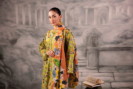 Olive Green Salina Separates Lawn Collection styled by model for a modern ethnic outfit.