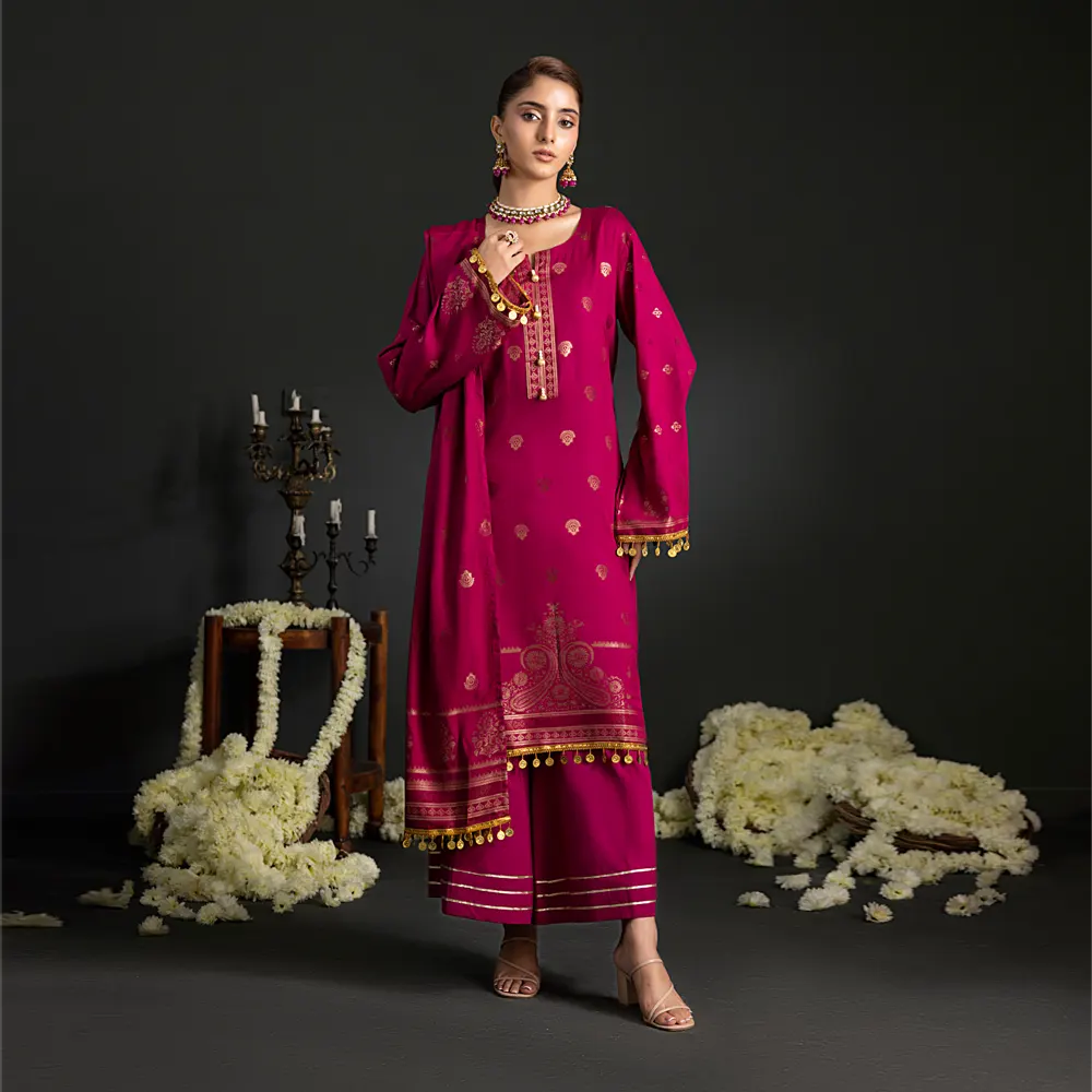 Shocking Pink | Regalia 3pc Unstitched Jacquard Viscose