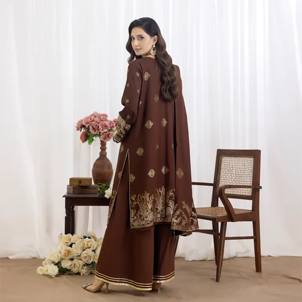 Dark Brown | Regalia 3pc Unstitched Jacquard Viscose