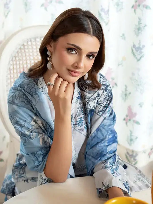 Pearl And Petals by Binaas 3pc Unstitched Bana Dora Lawn Collection – Light Grey