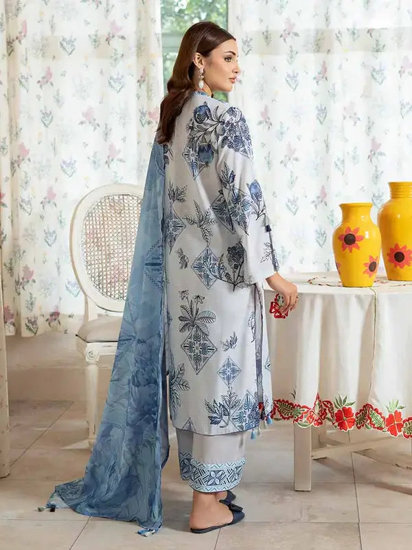 Pearl And Petals by Binaas 3pc Unstitched Bana Dora Lawn Collection – Light Grey