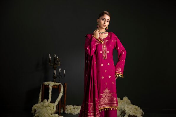 Shocking Pink | Regalia 3pc Unstitched Jacquard Viscose